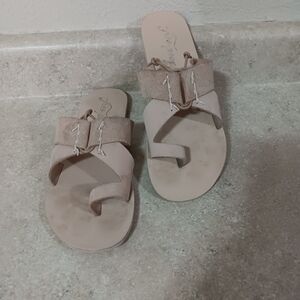 FREE PEOPLE Sandals Size 40 / US 10 Womens  'Sophie' Natural Buck Leather Slide